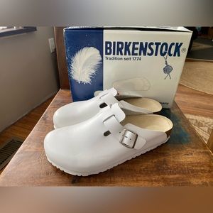 Birkenstock Boston, White Leather, size 43 (men’s 10), New